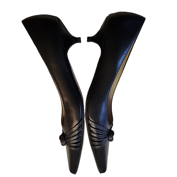 Faconnable Giselle-Lea Black Leather Pointy Toe Kitten Heels Size 8.5M - Picture 4 of 12